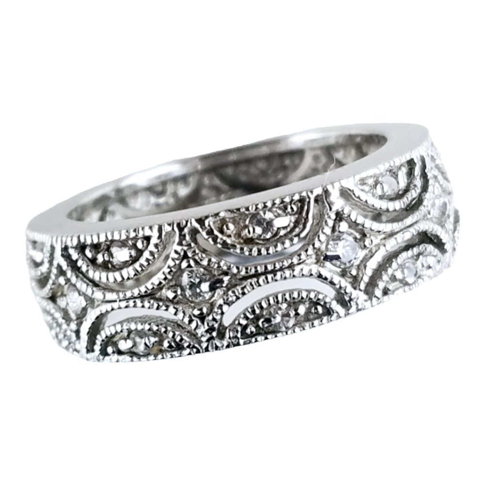 Beautiful *Crystal Encrusted Sterling Silver & CZ Ring (Size 7)